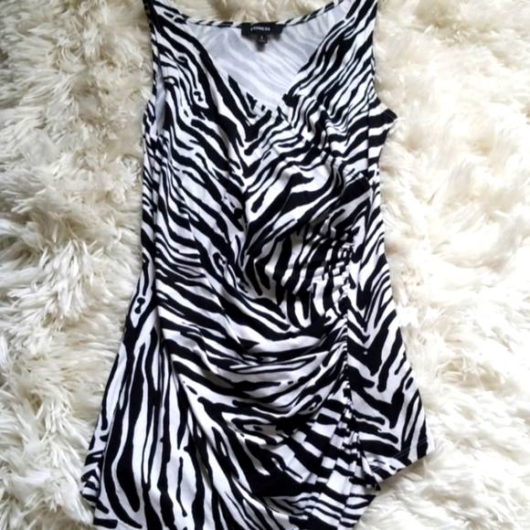 Express Tops - Express Sleeveless Asymmetrical Zebra Print Top